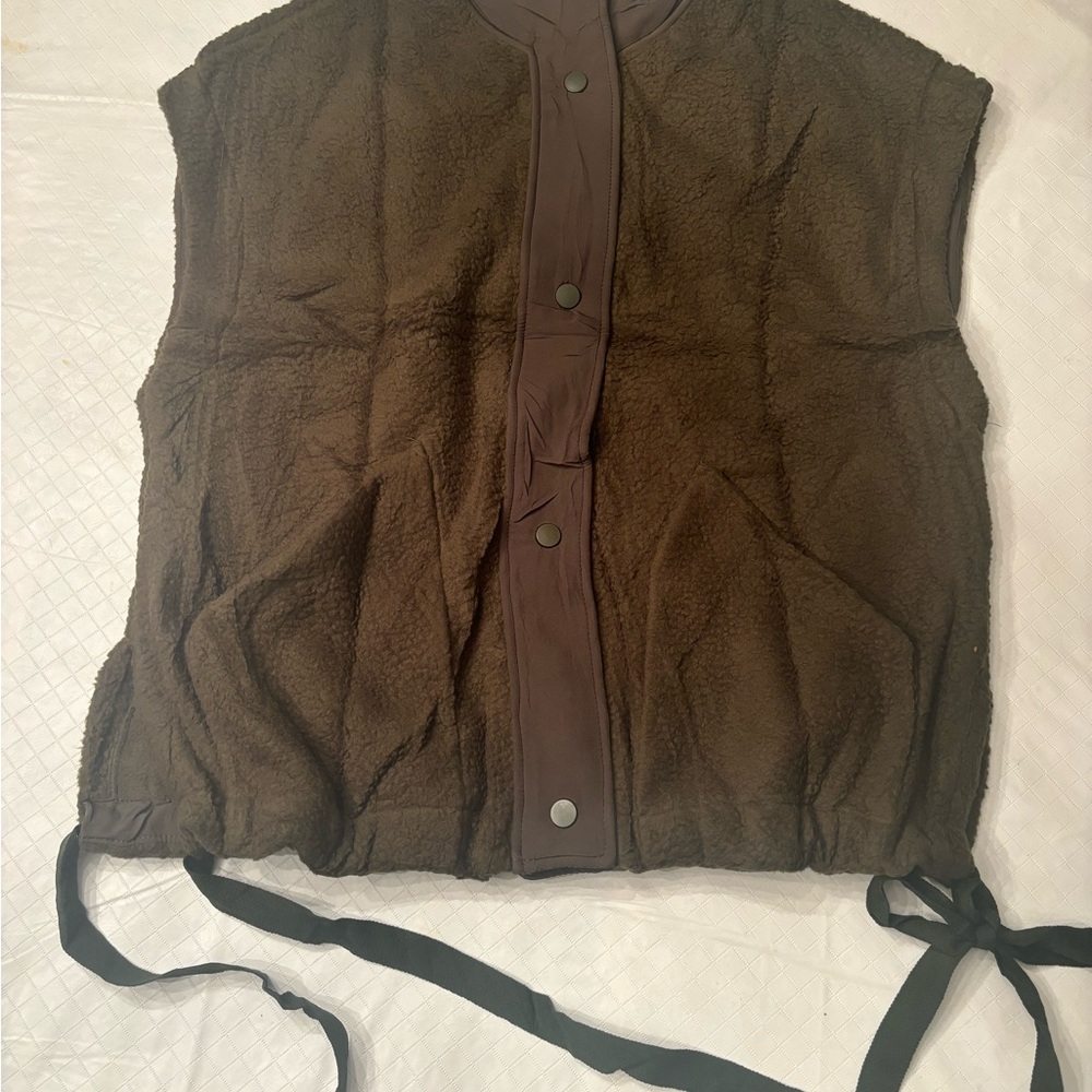 Brown Fleece Vest with snap closure